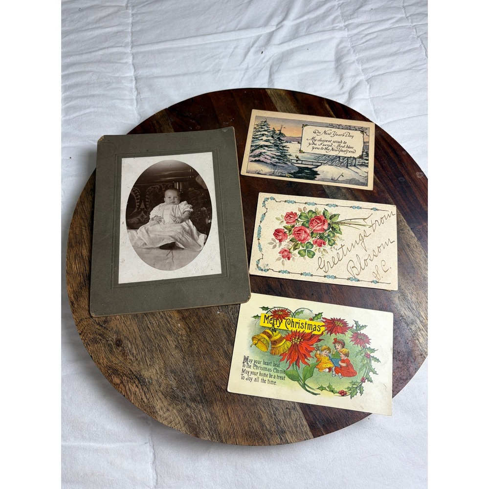 Antique Postcards 1907 Benjamin Franklin Stamp Cabinet Card Photo Lot Ephmera
